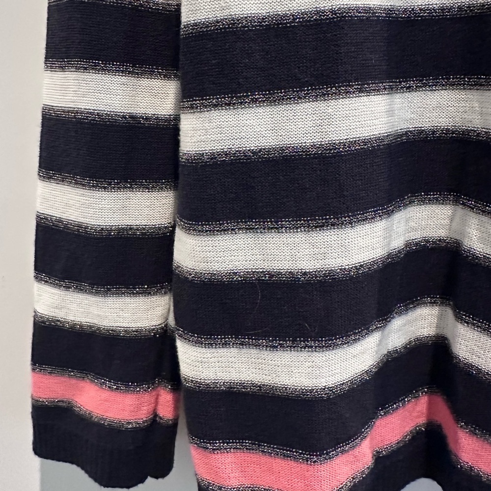 Tommy Hilfiger Navy & Pink Stripe Sparkle Cardigan Knit Sweater Women’s Large - Picture 5 of 8